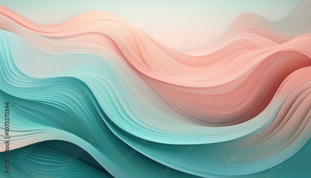 Fototapeta premium Abstract background with flowing, layered teal and peach waves.