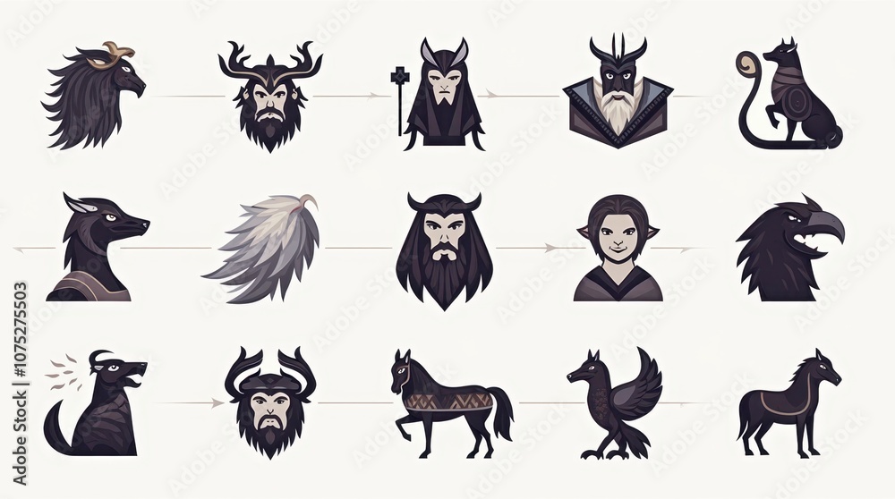 Fototapeta premium Norse Mythology Icons - Odin, Thor, Freya, Loki