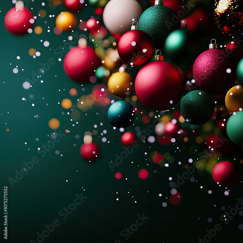 Vibrant Christmas ornaments floating in a festive ambiance of color and cheer.