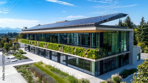 Sustainable Office Building with Glass and Green Wall for Environmental Efficiency