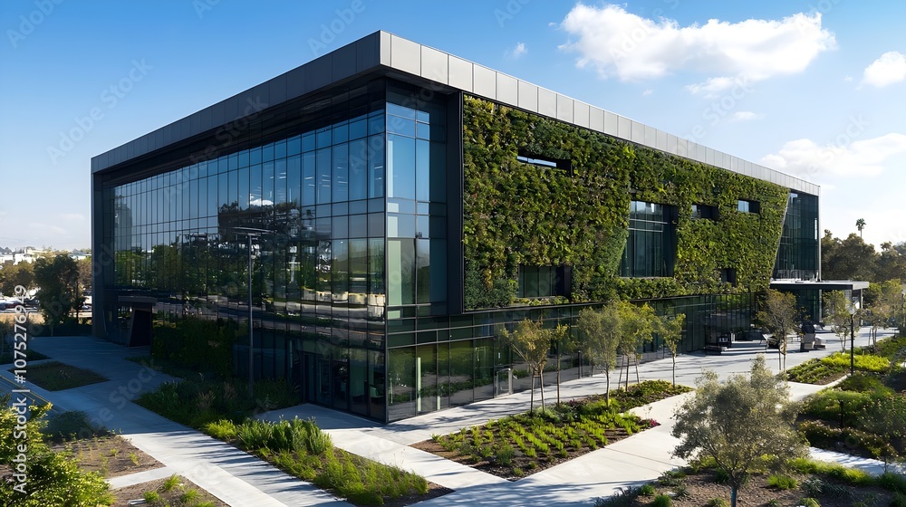 Obraz premium Contemporary Office Building with Green Wall and Glass Facade