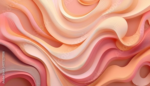 Abstract background with swirling, flowing shapes in soft peach and coral hues.