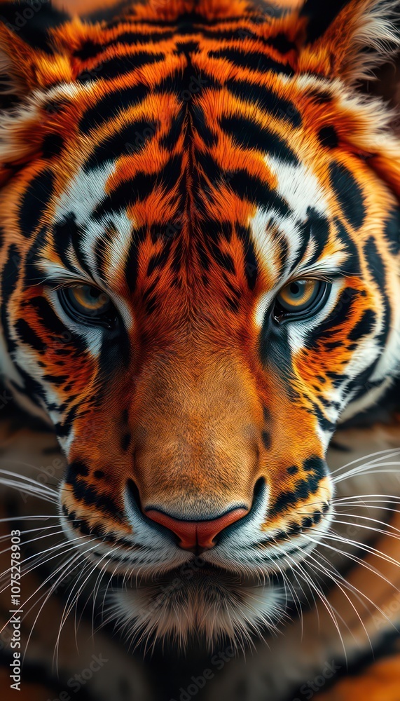 Obraz premium Majestic Tiger Gazes Intensely While Exhibiting Striking Features in Natural Habitat