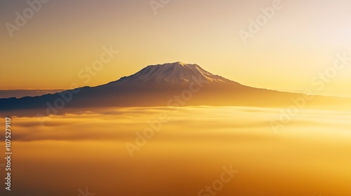 Foggy Sunrise Over Mount Kilimanjaro in Tanzania photo