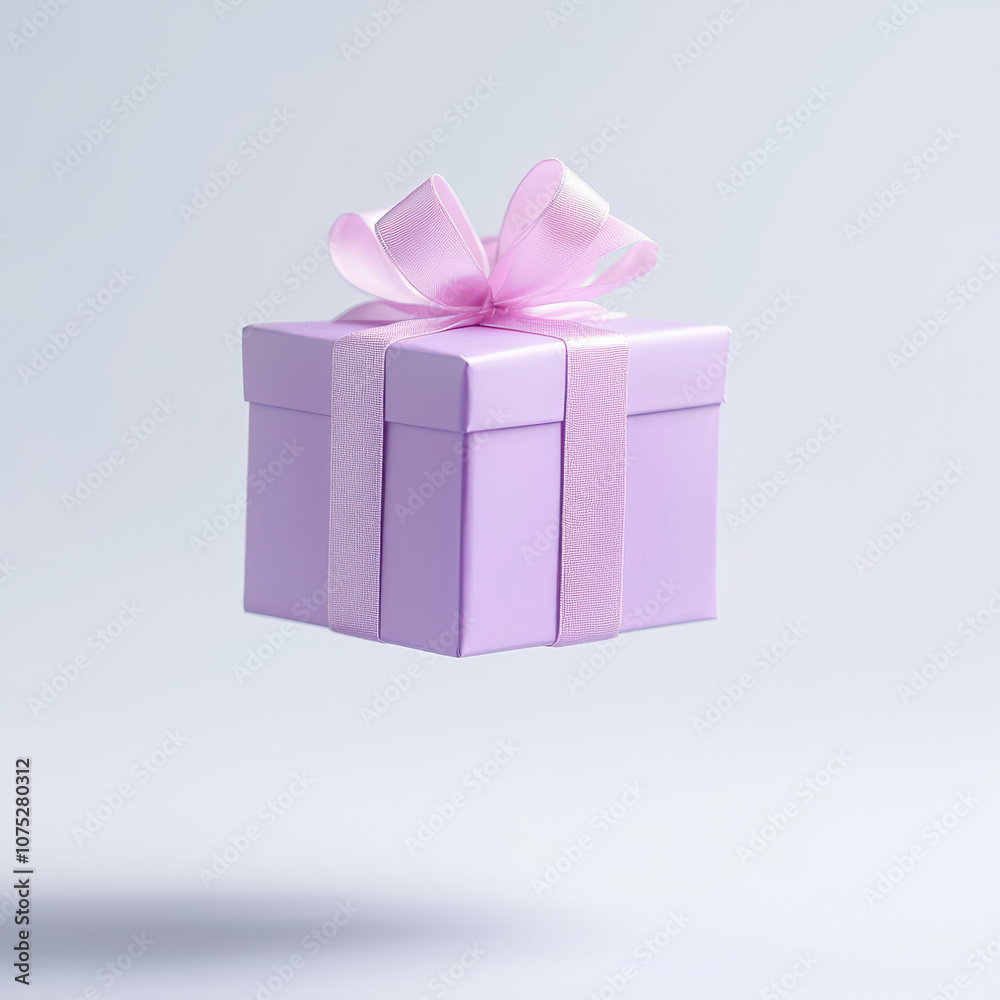 Fototapeta premium A beautiful floating purple gift box adorned with a delicate ribbon, perfect for celebrations and special occasions.