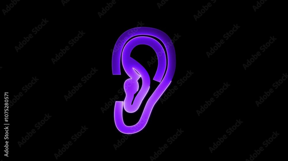Ear icon animation by purple neon on black background. Ear icon animation by purple neon on black background.
