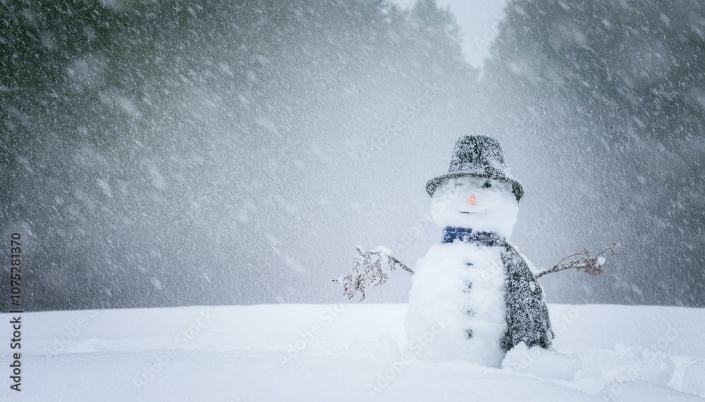 Obraz premium A snowman standing alone on a snowy day