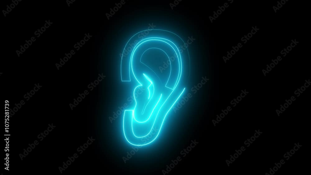 Ear icon animation by cyan neon on black background. Ear icon animation by cyan neon on black background.
