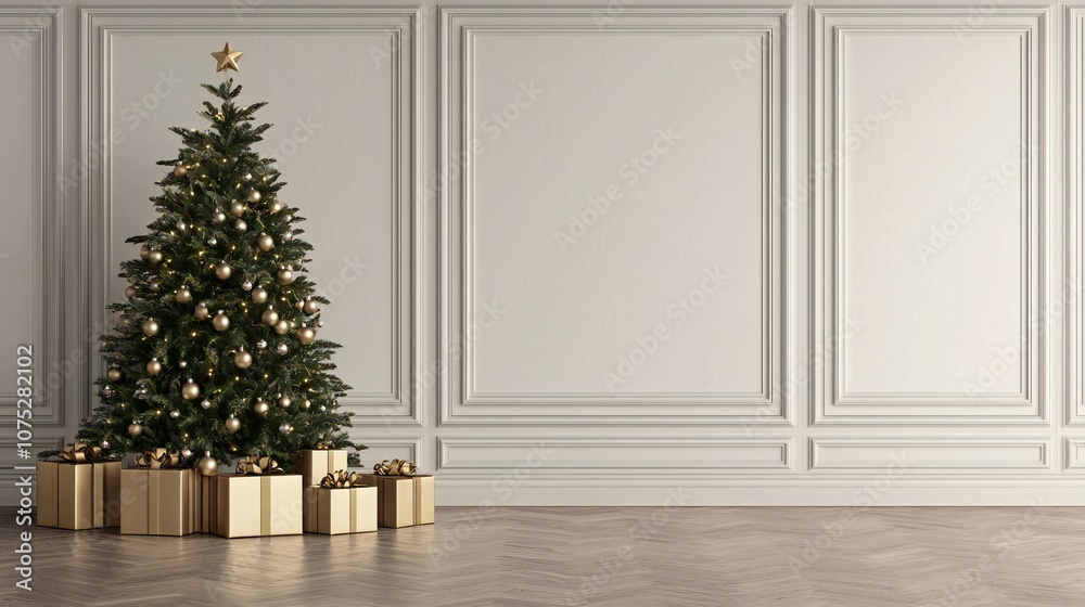 Elegant Christmas Tree with Gold Gifts Classic Interior Decor