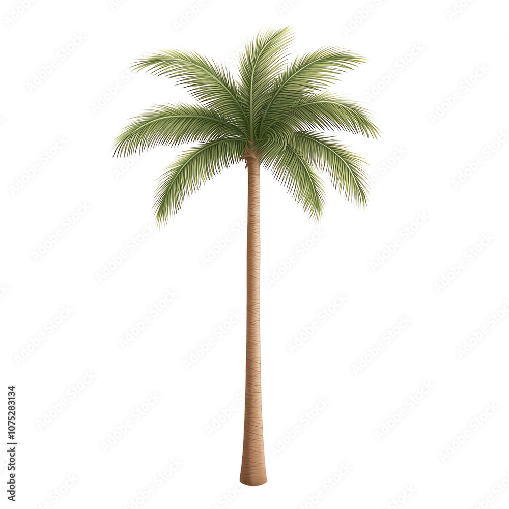 Obraz premium Tall palm tree with lush green fronds isolated on white background. transparent background