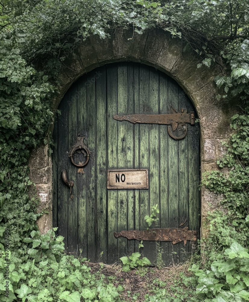 Rustic Green Door Hidden in Overgrown Foliage: A Vintage Entrance to Secrets Beyond Rustic Green Door Hidden in Overgrown Foliage: A Vintage Entrance to Secrets Beyond