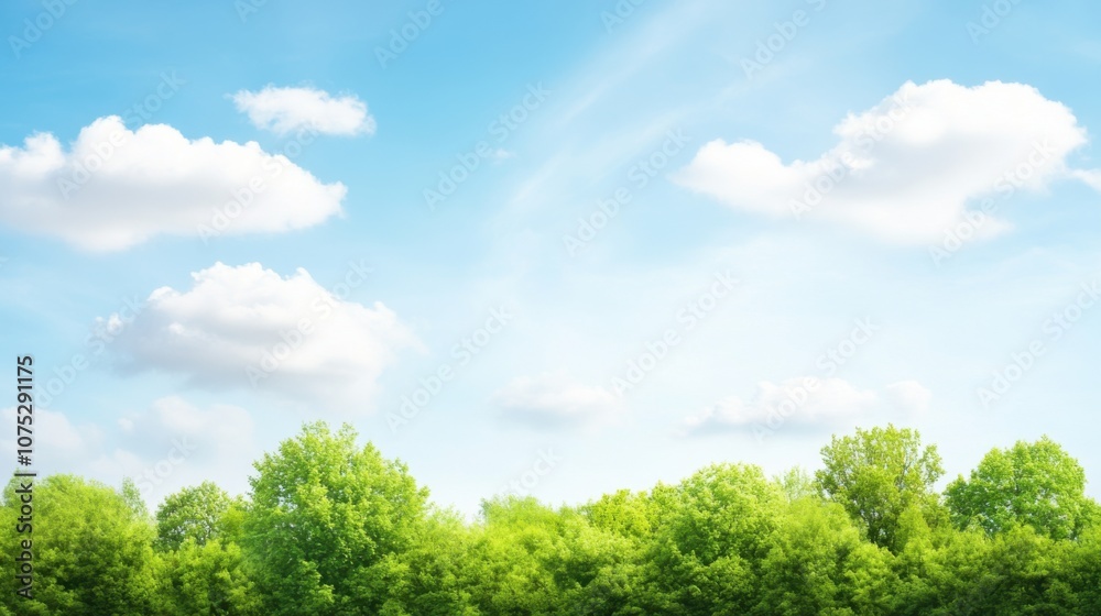 A vibrant landscape featuring lush green trees under a clear blue sky with fluffy white clouds, evoking a sense of peace and tranquility. A vibrant landscape featuring lush green trees under a clear blue sky with fluffy white clouds, evoking a sense of peace and tranquility.
