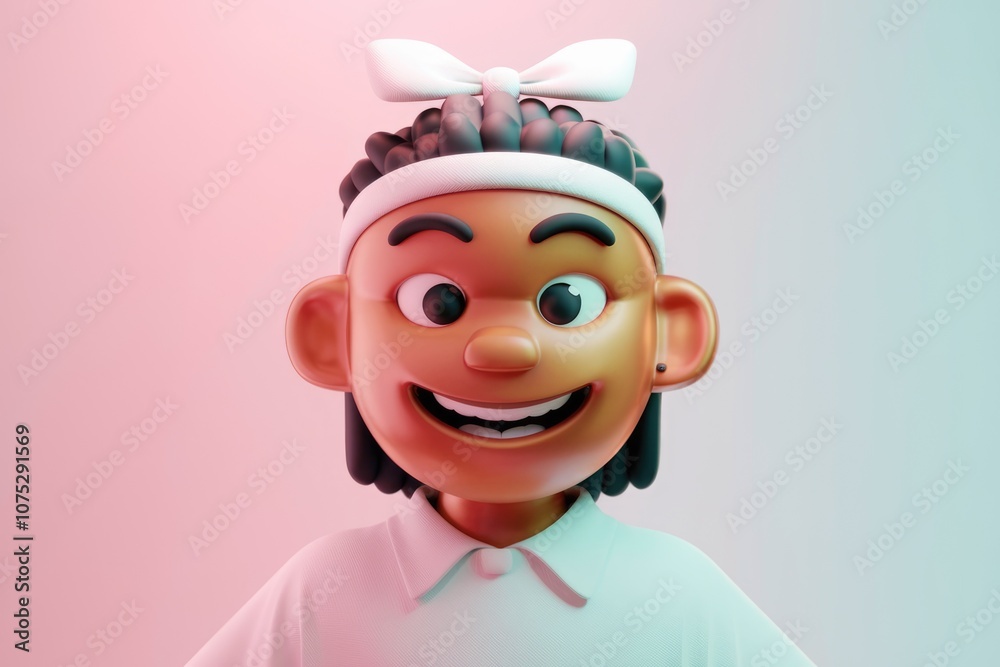 Smiling 3D cartoon character with headband and bow Smiling 3D cartoon character with headband and bow