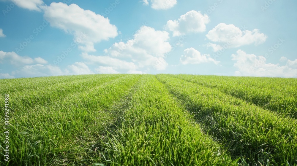 A vibrant green field under a bright blue sky with fluffy clouds, showcasing the beauty of nature and agriculture. A vibrant green field under a bright blue sky with fluffy clouds, showcasing the beauty of nature and agriculture.