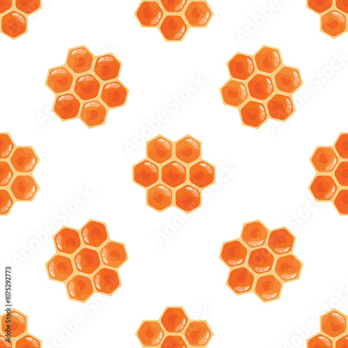 Seamless honeycomb pattern displaying golden nectar filling hexagonal cells, perfect for food and nature themed projects