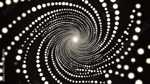 A mesmerizing spiral of glowing white dots on a black background, creating a sense of depth and motion.