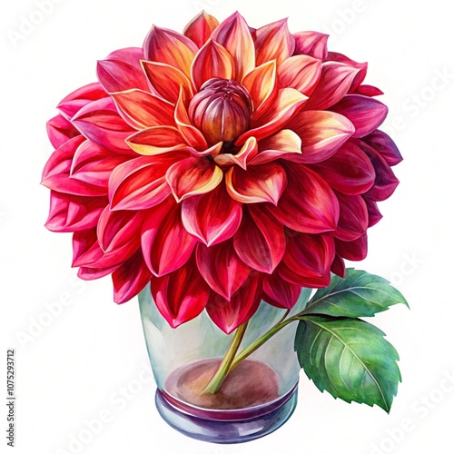 Obraz na płótnie Red Dahlia Autumn flower in vase isolated on white background w salonie