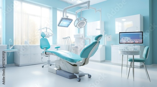 A photo of a dental surgery room with specialized charts