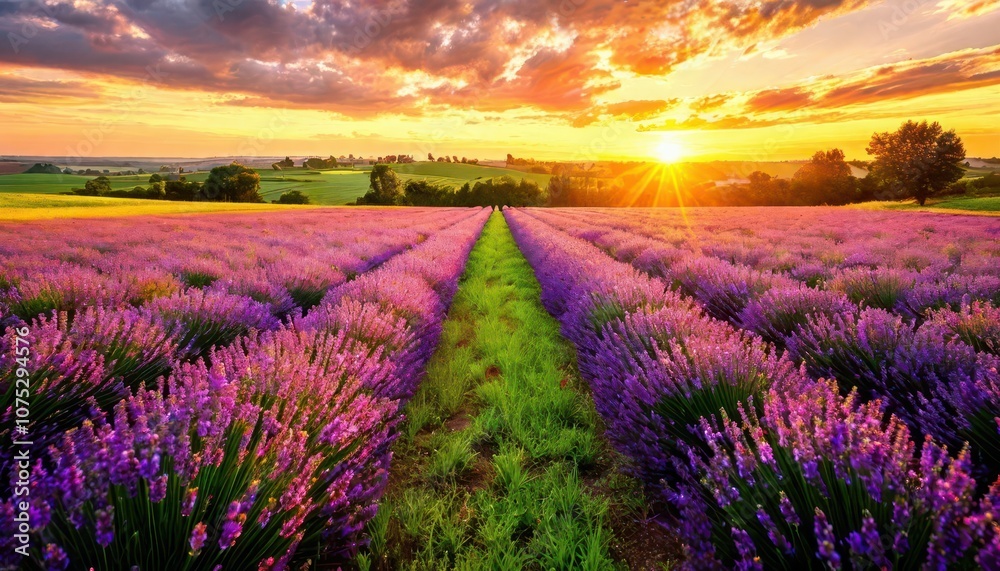 Obraz premium A lavender field at sunset - nature, romance and tranquility.