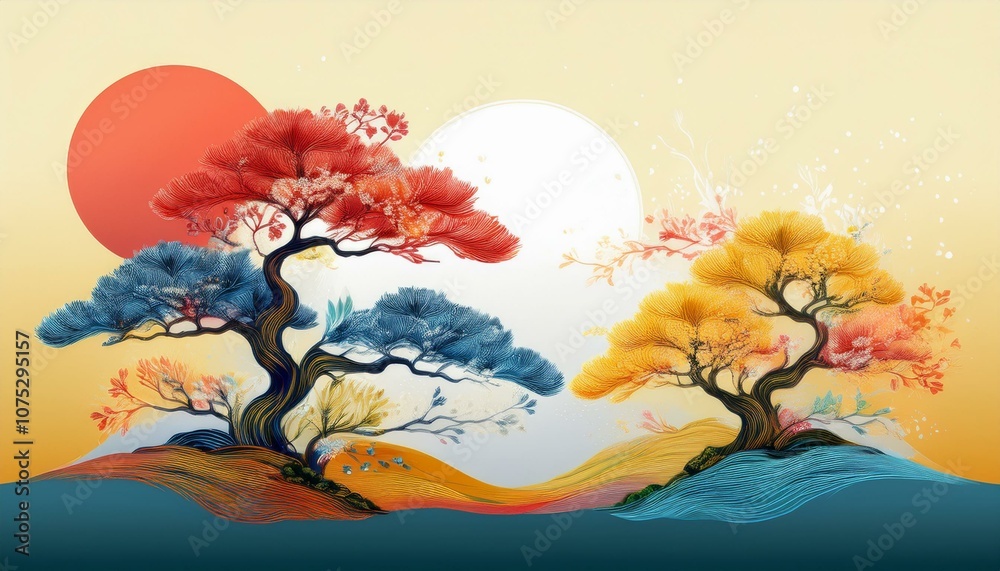 custom made wallpaper toronto digitalThe cycle and change of the four seasons expressed through the oriental pine tree