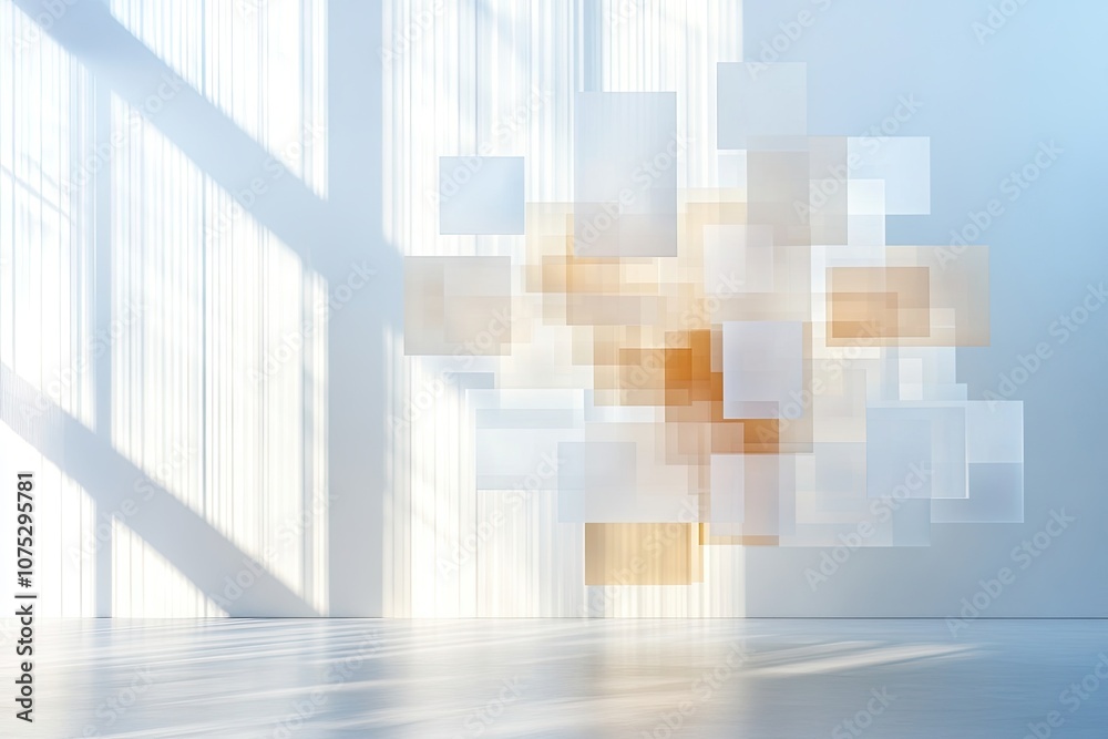 Fototapeta premium Digital Tesseract Projection Reveals Immersive Multidimensional Space With Illuminated Layers