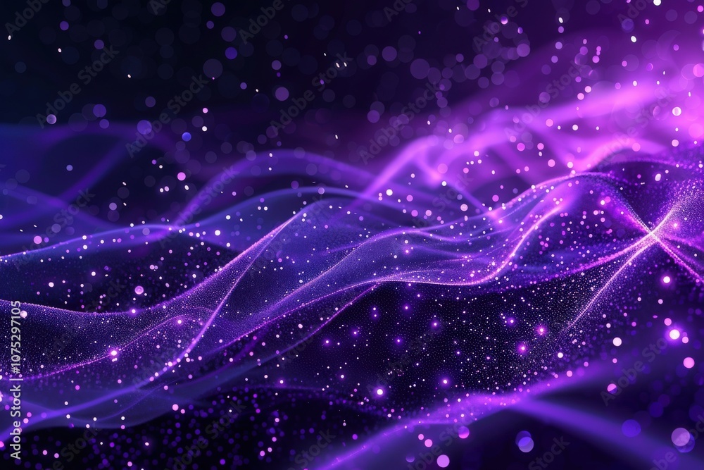 Fototapeta premium Abstract Purple Wavy Background with Glowing Particles
