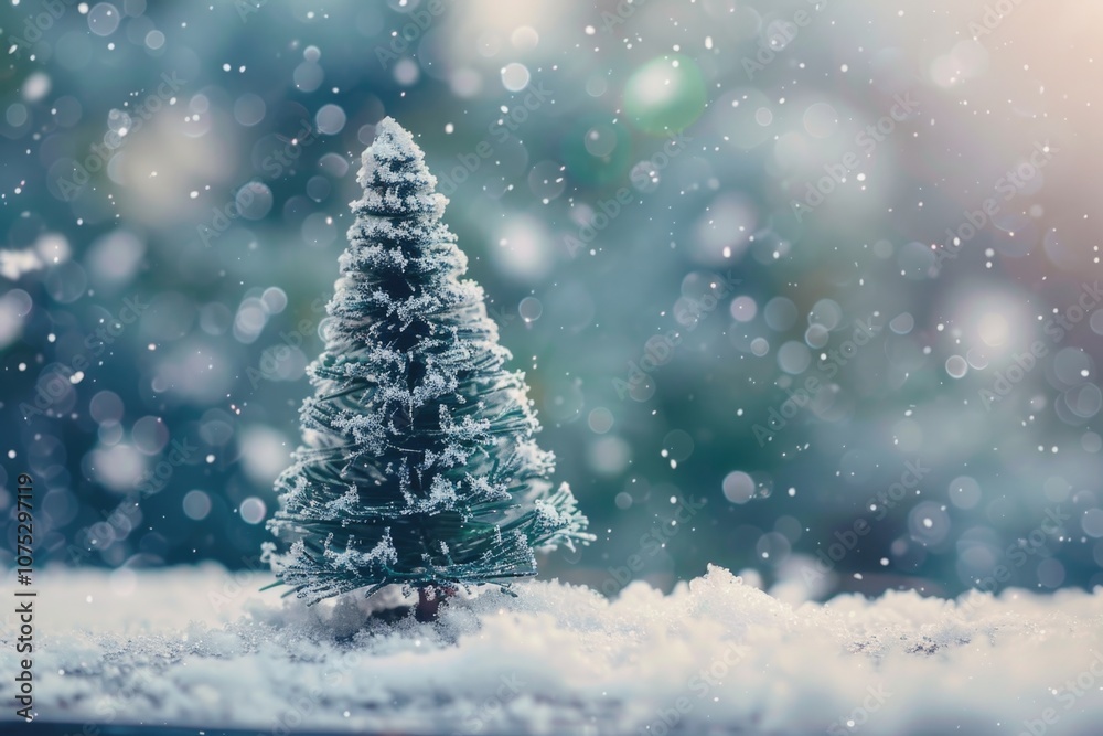 The image depicts a Christmas tree surrounded by snow, evoking a serene winter holiday scene. The image depicts a Christmas tree surrounded by snow, evoking a serene winter holiday scene.
