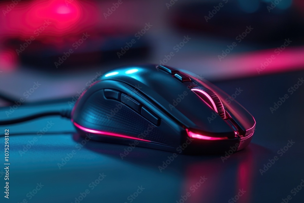 Red and black wireless gaming mouse with illuminated design. High precision for competitive gaming. Red and black wireless gaming mouse with illuminated design. High precision for competitive gaming.