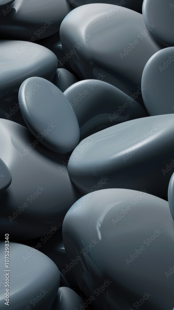 Obraz premium Luminous Grey Rock Mosaic, flowing organic shapes, rounded forms, intense shadows, digitally enhanced textured wallpaper design.