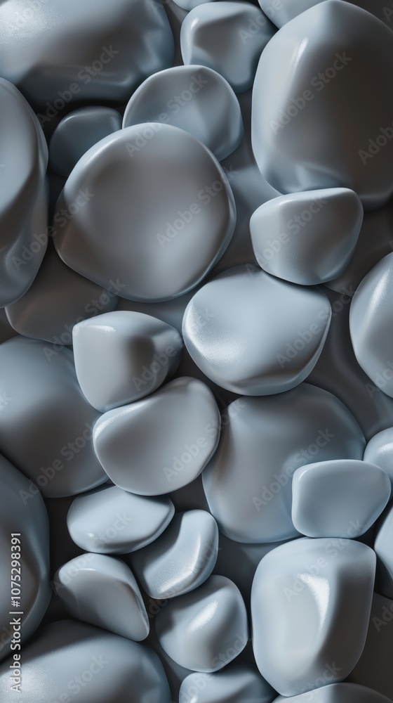 Obraz premium Luminous Grey Rock Tile Wallpaper, rounded shapes, organic forms, intense lighting, digitally enhanced, flowing design, flattened perspective