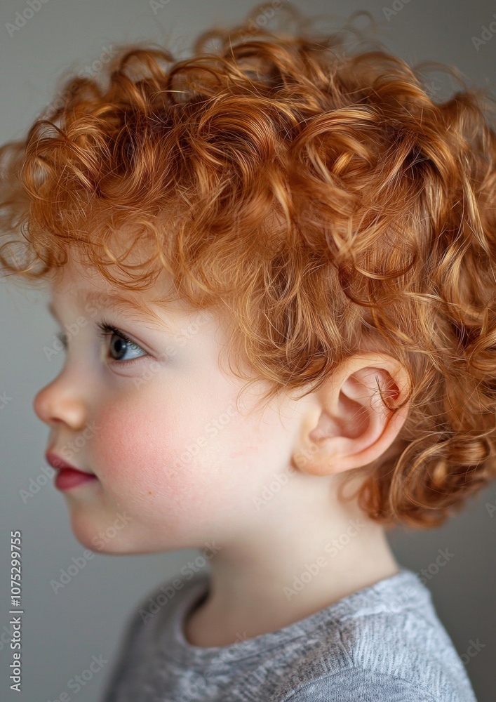 A young boy with red hair and a grey shirt A young boy with red hair and a grey shirt