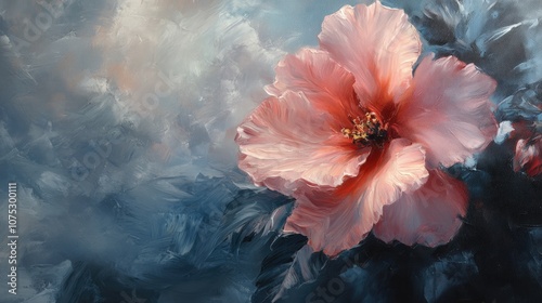 Oil painting featuring the rose of Sharon flower in artistic representation