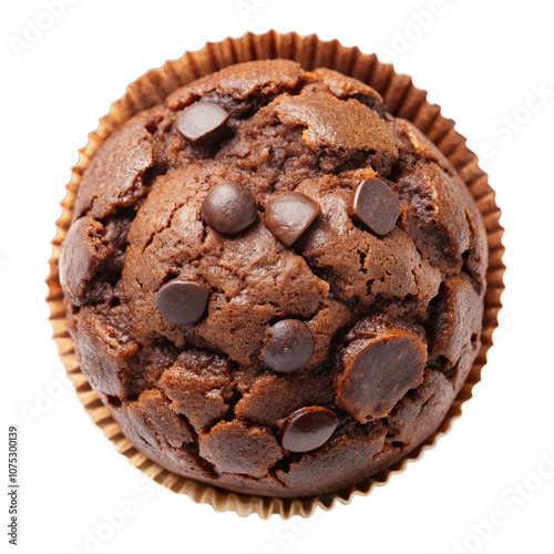 Chocolate muffin top view isolated on transparent background. AI Generative
