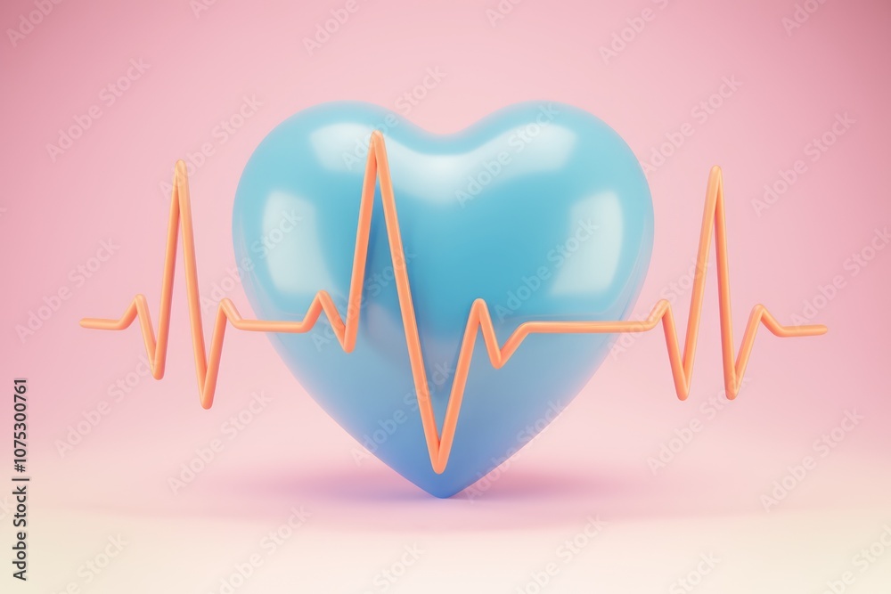 A blue heart with a heartbeat line on a pink background A blue heart with a heartbeat line on a pink background