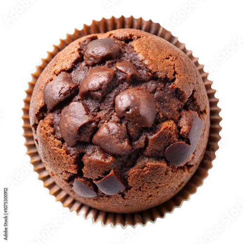 Chocolate muffin top view isolated on transparent background. AI Generative
