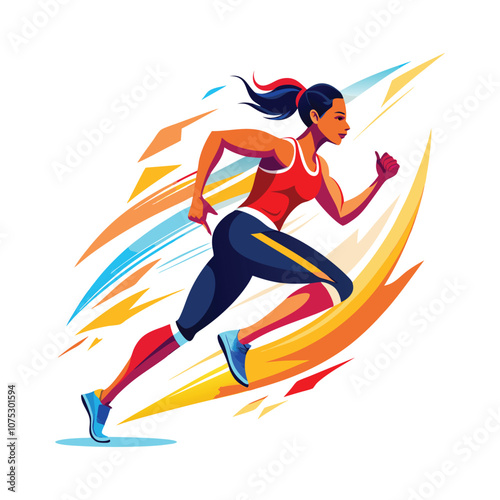 Woman Running Flat Illustration. Fitness Illustration Vector Design