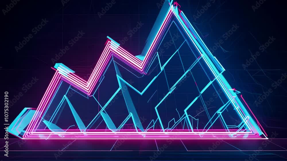 Futuristic neon line graph in pink and blue with sharp peaks, representing data analysis, trends, and economic insights

.