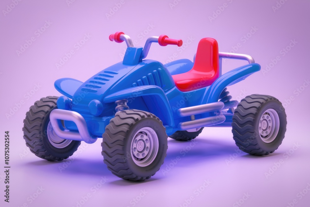Blue toy ATV with red seat on purple background Blue toy ATV with red seat on purple background