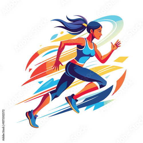 Woman Running Flat Illustration. Fitness Illustration Vector Design