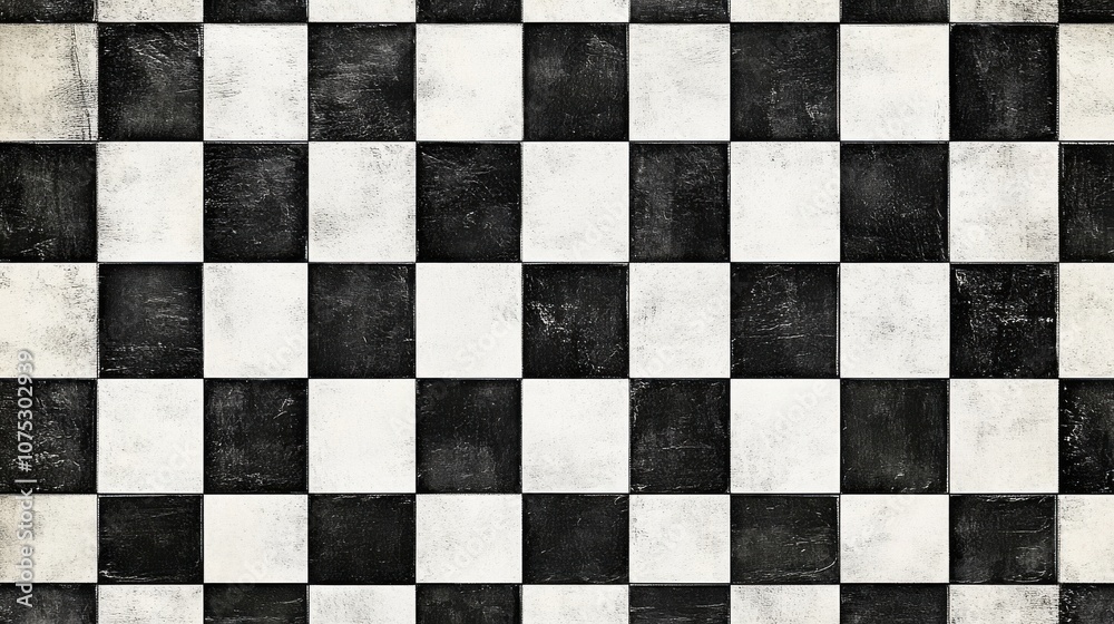 Fototapeta premium A textured black and white checkerboard pattern, creating a classic and stylish surface design.