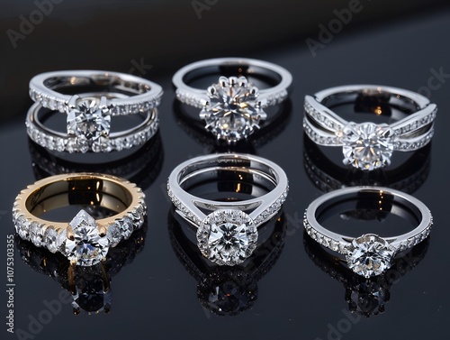 Luxury Diamond Rings Collection on Dark Background