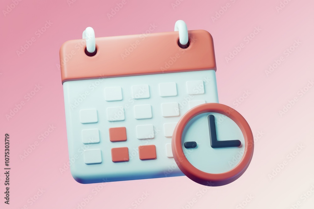 3D calendar icon with a clock time management concept. 3D calendar icon with a clock time management concept.