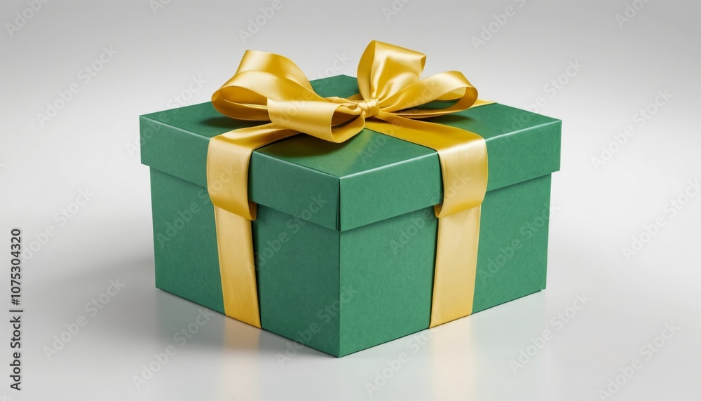 Fototapeta premium Beautiful green present box with bow and ribbon
