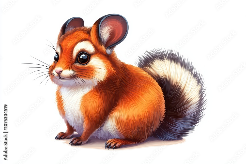Cute, fluffy orange squirrel with a bushy tail on a white isolated background. Cute, fluffy orange squirrel with a bushy tail on a white isolated background.