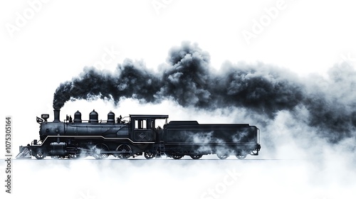 A vintage steam locomotive emitting black smoke, symbolizing industrial transport and nostalgia.