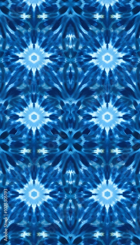 Seamless pattern tie-dye design. Indigo background with watercolor effect. Textile shibori print for bed linen, jacket, package design, fabric and fashion concepts with white shades, pn