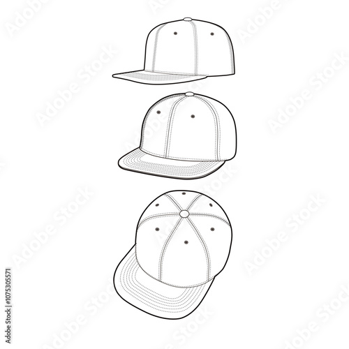 Snapback Cap Multiple Angles Illustration for Fashion Design Mockups

