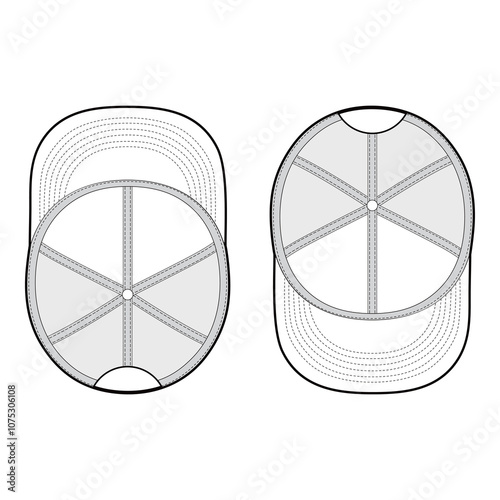 Detailed Baseball Cap Line Art Technical Template Set

