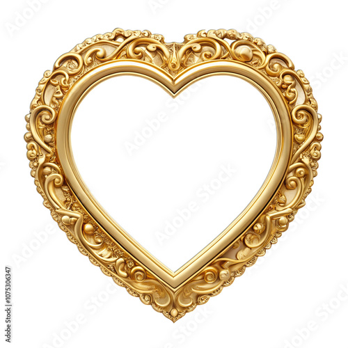 Gold frame in heart shape isolated on transparent background. AI Generative