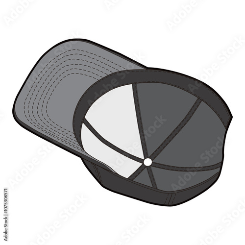 Inside View Snapback Cap Black and White Vector Design


